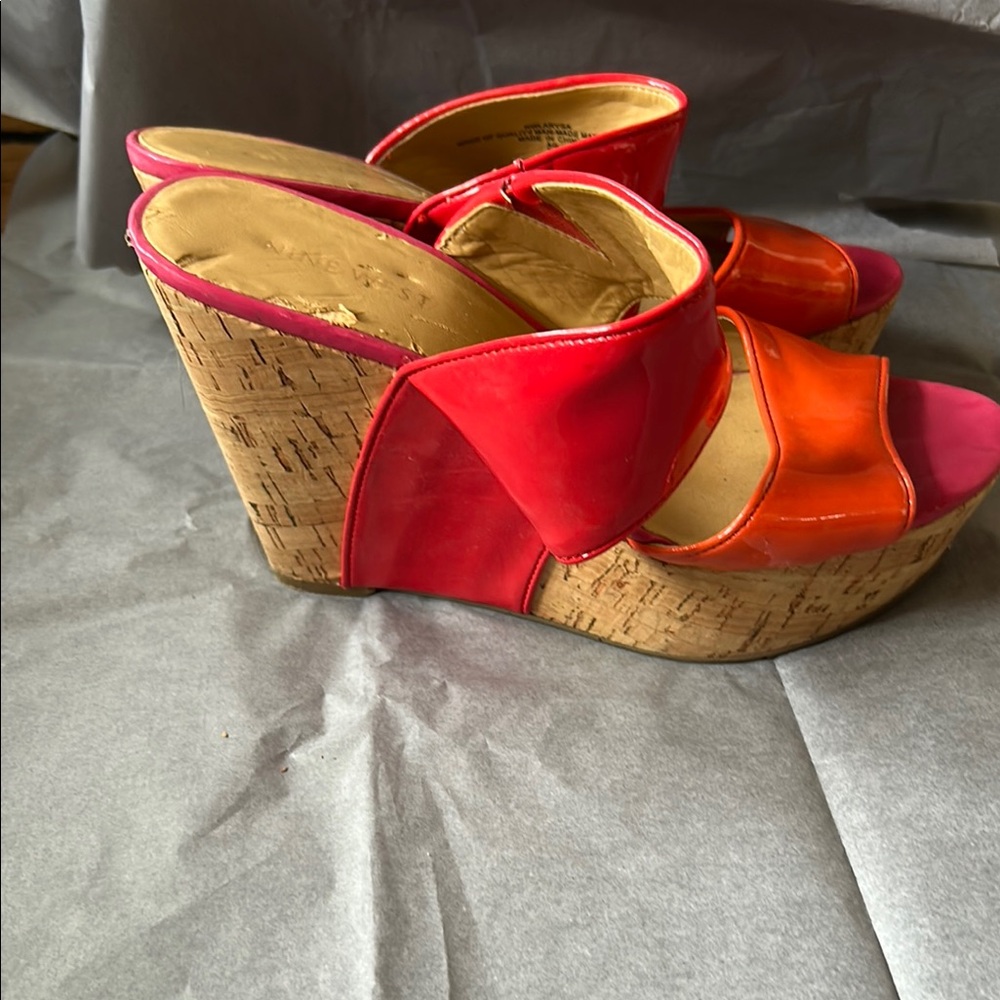 Nine West Red and Orange Platform Wedge Sandals